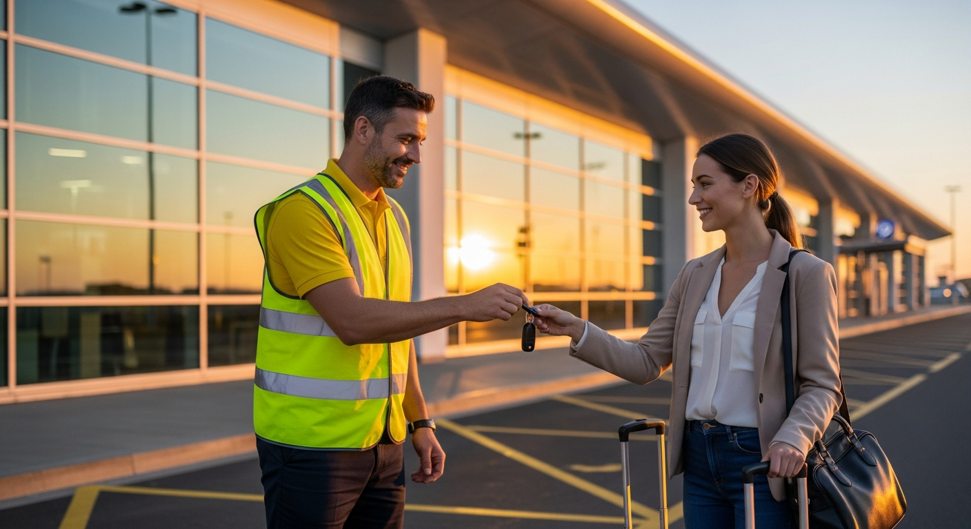 Meet and greet driver receiving keys from a traveller at the terminal